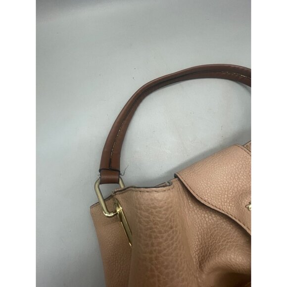 brown faux leather bag snap close strap 2 large inner pouches READ - Picture 4 of 10